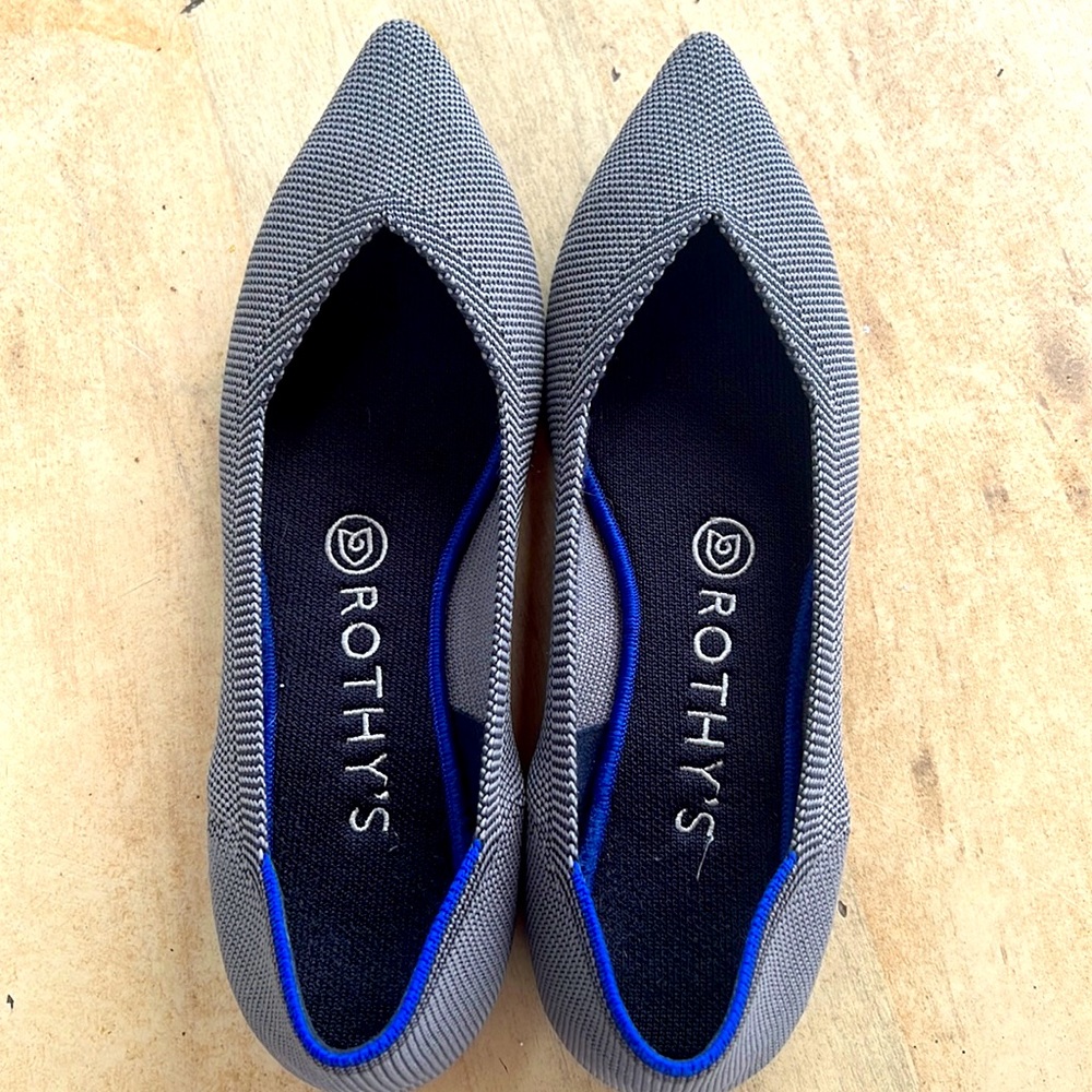 Rothy’s The Point flats black/gray lightly worn excellent condition